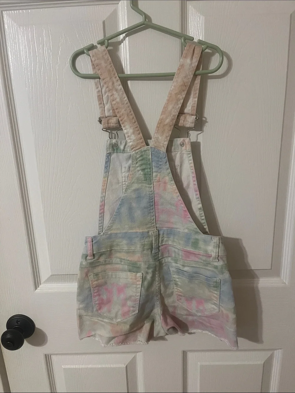 Jordache Pastel Tie-Dye Short Overalls - Pink, Mint & Light Blue